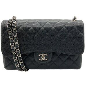 Chanel 2013 Black Caviar Leather Double Flap Shoulder Bag